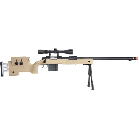 WellFire MB4417 M40A3 Bolt Action Airsoft Sniper Rifle w/ Scope & Bipod - TAN
