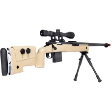 WellFire MB4417 M40A3 Bolt Action Airsoft Sniper Rifle w/ Scope & Bipod - TAN