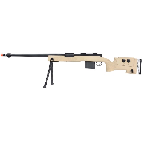 WellFire MB4417 M40A3 Bolt Action Airsoft Sniper Rifle w/ Bipod - TAN