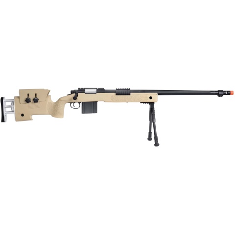WellFire MB4417 M40A3 Bolt Action Airsoft Sniper Rifle w/ Bipod - TAN