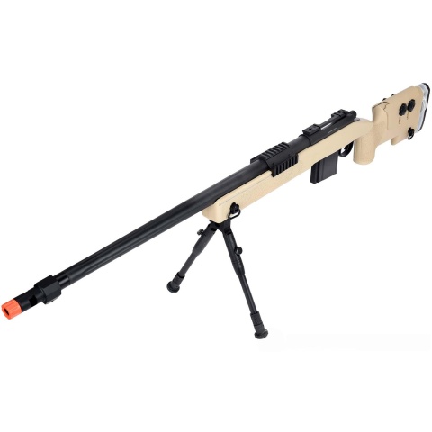 WellFire MB4417 M40A3 Bolt Action Airsoft Sniper Rifle w/ Bipod - TAN