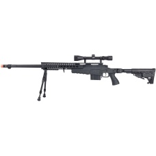 WellFire MB4418-1 Bolt Action Airsoft Sniper Rifle w/ Scope & Bipod - BLACK