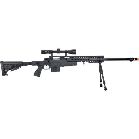 WellFire MB4418-1 Bolt Action Airsoft Sniper Rifle w/ Scope & Bipod - BLACK