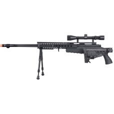 WellFire MB4418-1 Bolt Action Airsoft Sniper Rifle w/ Scope & Bipod - BLACK