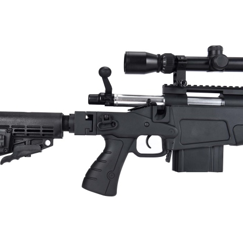 WellFire MB4418-1 Bolt Action Airsoft Sniper Rifle w/ Scope & Bipod - BLACK