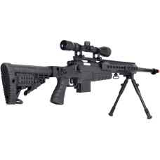 WellFire MB4418-1 Bolt Action Airsoft Sniper Rifle w/ Scope & Bipod - BLACK