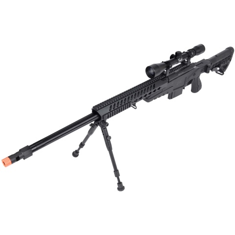 WellFire MB4418-1 Bolt Action Airsoft Sniper Rifle w/ Scope & Bipod - BLACK