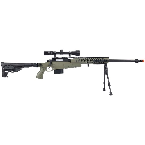 WellFire MB4418-1 Bolt Action Airsoft Sniper Rifle w/ Scope & Bipod - OD GREEN