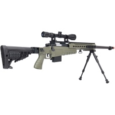 WellFire MB4418-1 Bolt Action Airsoft Sniper Rifle w/ Scope & Bipod - OD GREEN
