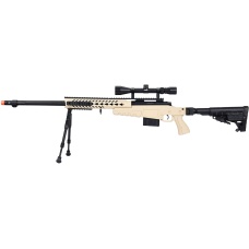 WellFire MB4418-1 Bolt Action Airsoft Sniper Rifle w/ Scope & Bipod - TAN