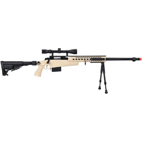 WellFire MB4418-1 Bolt Action Airsoft Sniper Rifle w/ Scope & Bipod - TAN