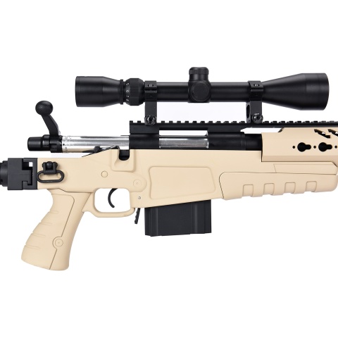 WellFire MB4418-1 Bolt Action Airsoft Sniper Rifle w/ Scope & Bipod - TAN