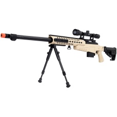 WellFire MB4418-1 Bolt Action Airsoft Sniper Rifle w/ Scope & Bipod - TAN