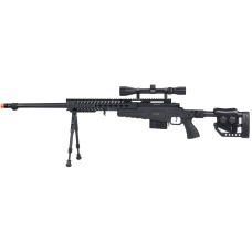 WellFire MB4418-2 Bolt Action Airsoft Sniper Rifle w/ Scope & Bipod - BLACK