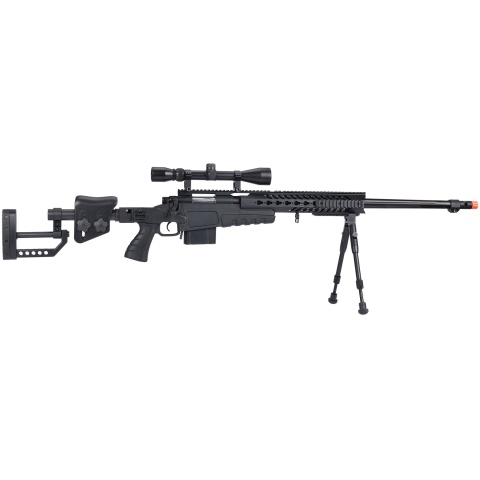WellFire MB4418-2 Bolt Action Airsoft Sniper Rifle w/ Scope & Bipod - BLACK