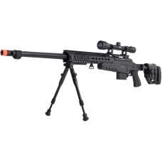 WellFire MB4418-2 Bolt Action Airsoft Sniper Rifle w/ Scope & Bipod - BLACK
