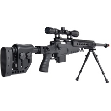 WellFire MB4418-2 Bolt Action Airsoft Sniper Rifle w/ Scope & Bipod - BLACK