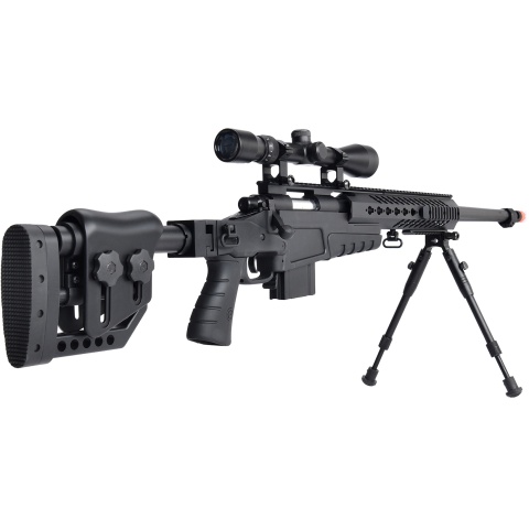 WellFire MB4418-2 Bolt Action Airsoft Sniper Rifle w/ Scope & Bipod - BLACK