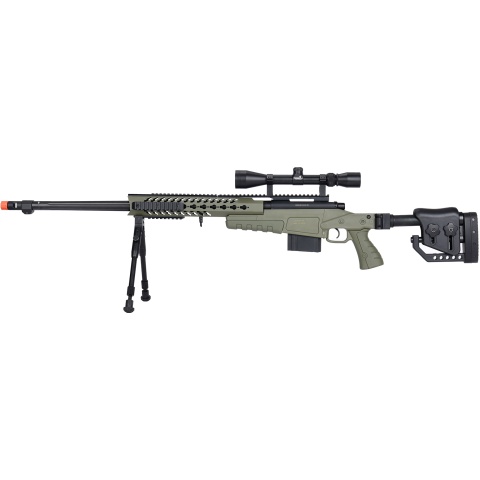 WellFire MB4418-2 Bolt Action Airsoft Sniper Rifle w/ Scope & Bipod - OD GREEN