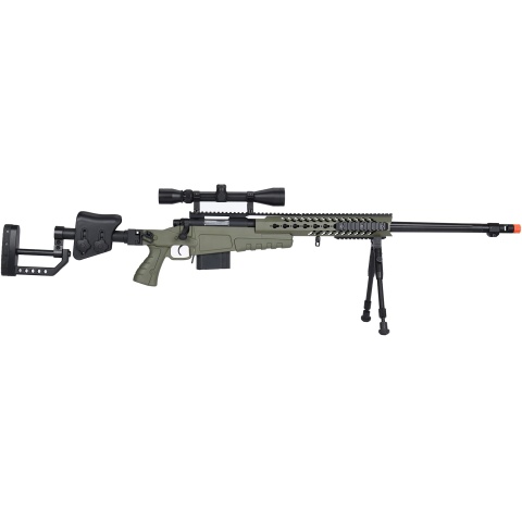 WellFire MB4418-2 Bolt Action Airsoft Sniper Rifle w/ Scope & Bipod - OD GREEN
