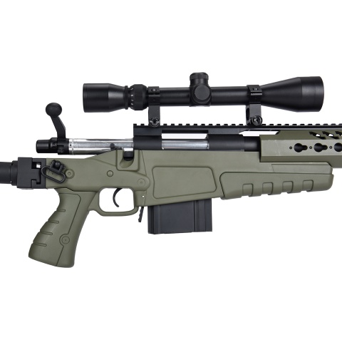 WellFire MB4418-2 Bolt Action Airsoft Sniper Rifle w/ Scope & Bipod - OD GREEN