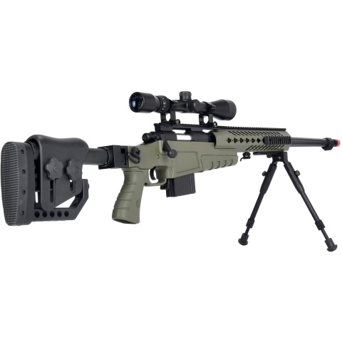 WellFire MB4418-2 Bolt Action Airsoft Sniper Rifle w/ Scope & Bipod - OD GREEN