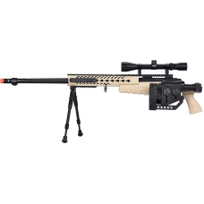 WellFire MB4418-2 Bolt Action Airsoft Sniper Rifle w/ Scope & Bipod - TAN
