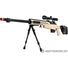WellFire MB4418-2 Bolt Action Airsoft Sniper Rifle w/ Scope & Bipod - TAN