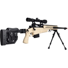 WellFire MB4418-2 Bolt Action Airsoft Sniper Rifle w/ Scope & Bipod - TAN