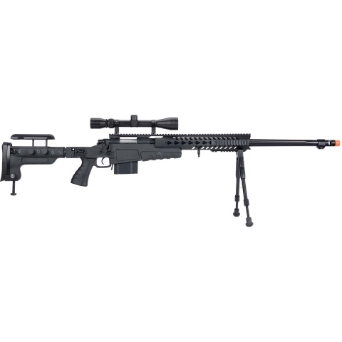WellFire MB4418-3 Bolt Action Airsoft Sniper Rifle w/ Scope & Bipod - BLACK