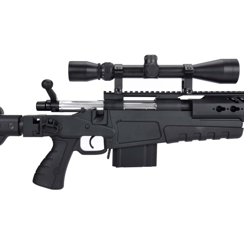 WellFire MB4418-3 Bolt Action Airsoft Sniper Rifle w/ Scope & Bipod - BLACK