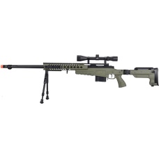 WellFire MB4418-3 Bolt Action Airsoft Sniper Rifle w/ Scope & Bipod - OD GREEN