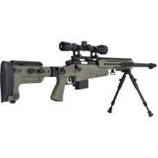 WellFire MB4418-3 Bolt Action Airsoft Sniper Rifle w/ Scope & Bipod - OD GREEN