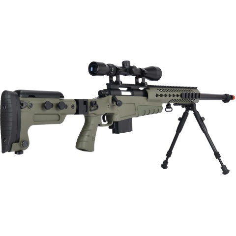 WellFire MB4418-3 Bolt Action Airsoft Sniper Rifle w/ Scope & Bipod - OD GREEN