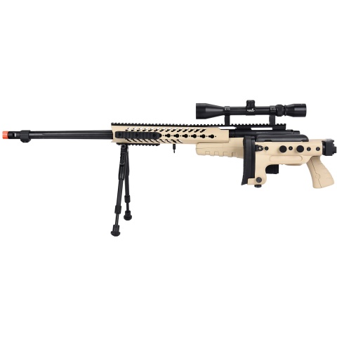 WellFire MB4418-3 Bolt Action Airsoft Sniper Rifle w/ Scope & Bipod - TAN