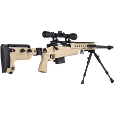 WellFire MB4418-3 Bolt Action Airsoft Sniper Rifle w/ Scope & Bipod - TAN