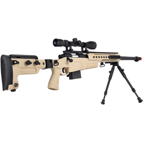 WellFire MB4418-3 Bolt Action Airsoft Sniper Rifle w/ Scope & Bipod - TAN
