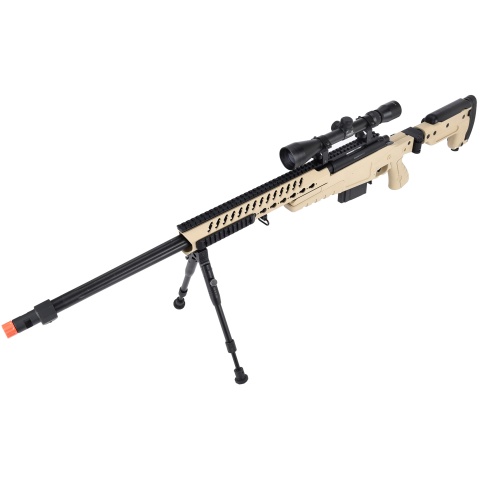 WellFire MB4418-3 Bolt Action Airsoft Sniper Rifle w/ Scope & Bipod - TAN