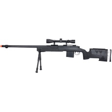WellFire MB4417 M40A3 Bolt Action Airsoft Sniper Rifle w/ Scope & Bipod - BLACK