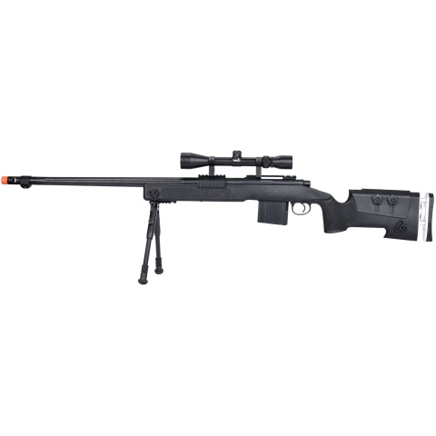 WellFire MB4417 M40A3 Bolt Action Airsoft Sniper Rifle w/ Scope & Bipod - BLACK
