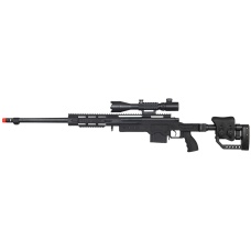 WellFire Airsoft Bolt Action Rifle w/ Fluted Barrel & Illuminated Scope - BLACK
