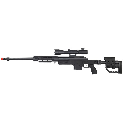 WellFire Airsoft Bolt Action Rifle w/ Fluted Barrel & Illuminated Scope - BLACK