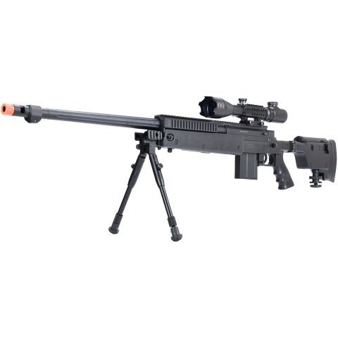 WellFire MB4407 Bolt Action Airsoft Sniper Rifle w/ Scope & Bipod - Black