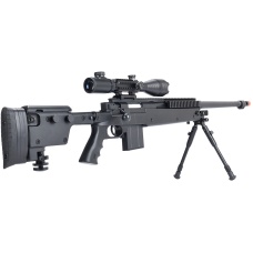 WellFire MB4407 Bolt Action Airsoft Sniper Rifle w/ Scope & Bipod - Black