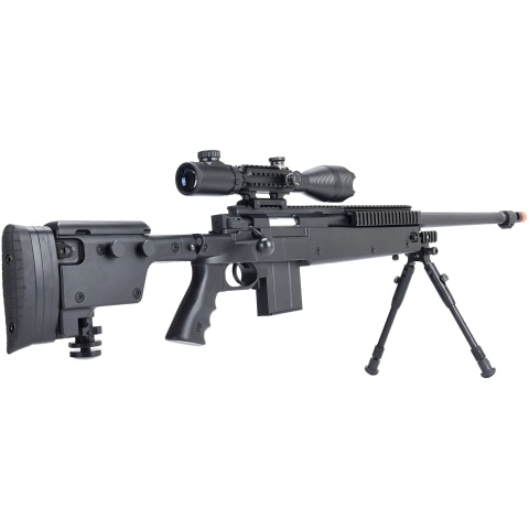 WellFire MB4407 Bolt Action Airsoft Sniper Rifle w/ Scope & Bipod - Black