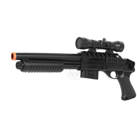 Double Eagle Tactical Sawed-Off Pump Action Airsoft Shotgun w/ Scope, Laser (Color: Black)