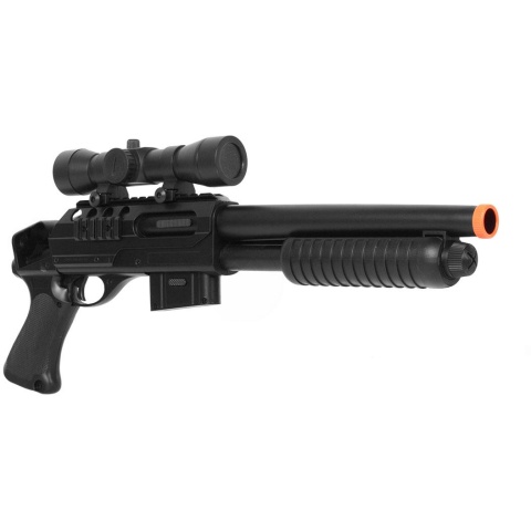 Double Eagle Tactical Sawed-Off Pump Action Airsoft Shotgun w/ Scope, Laser (Color: Black)