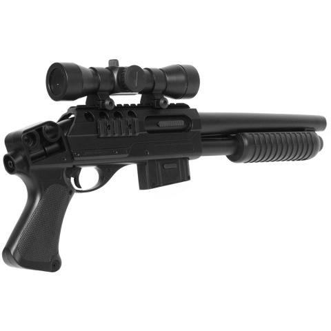 Double Eagle Tactical Sawed-Off Pump Action Airsoft Shotgun w/ Scope, Laser (Color: Black)