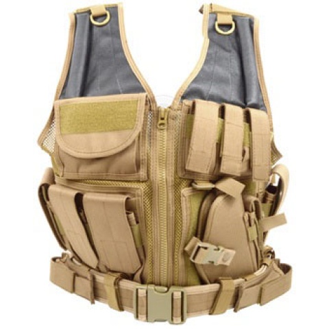 AMA Airsoft V2 Cross-Draw Military Vest w/ Tactical Belt - TAN