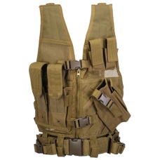 Lancer Tactical Airsoft Cross Draw Vest Youth Size w/ Holster - KHAKI